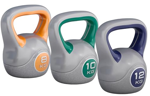 GORILLA SPORTS® Kettlebell - Peso a Scelta 2-20kg, Singolo o Set, con/Senza Rack, in Plastica e Cemento, in Colori - Peso Sfera, Manubrio a Palla, Rastrelliera, per Palestra, Allenamento, Fitness