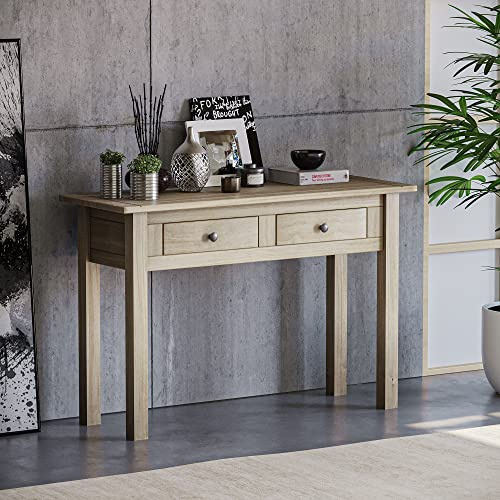 Vida Designs Panama Rustikaler Ablagetisch mit Zwei Schubladen Eiche Natur Wachs Anstrich Möbel