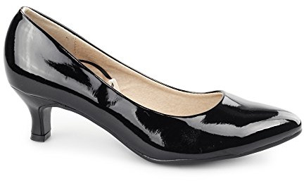 Comfort Plus TEXAS Ladies Kitten Heel Wide Court Shoes Patent Black UK