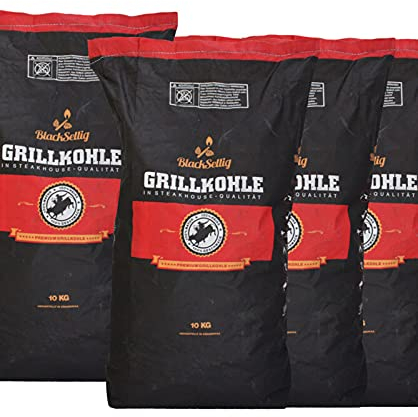 BlackSellig Steakhouse Grillkohle - Premium Quebracho Blanco Holzkohle | Lange Brenndauer | Hohe Hitze | Geringe Rauchentwicklung (40kg)