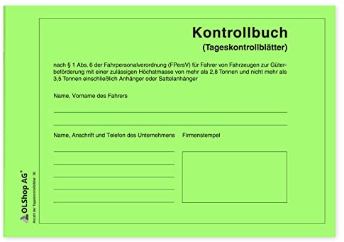3 Persönliche Kontrollbücher DIN A5 quer, Tageskontrollblätter, Fahrtenkontrollbuch, Kontrollblätter, Persönliches Kontrollbuch, perforiert - Seiten einzeln heraustrennbar