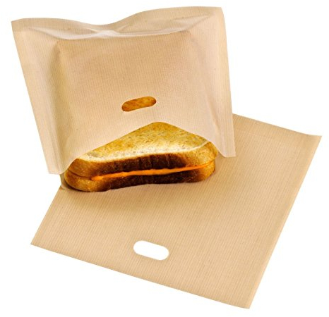 KitchenPRO Tostadora Bolsas Reutilizable 100 Uso Antiadherente Capa para Cheeze Sandwich Snack/Croque Monsieur Tostadora Parrilla en una Bolsa - Beige, 2 Packs