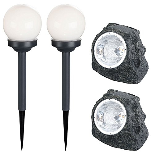 etc-shop 4er Set LED Solar Lampen Kugel Steck Leuchten Garten Weg Stein Design Deko Strahler Terrasse