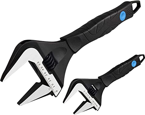 MAXPOWER Schraubenschlüssel Verstellbar Set mit Falttasche, 2 Stück Rollgabelschlüssel 150mm/250mm, Maulweite 36mm/52mm, CR-V Stahl, ergonomischer Griff