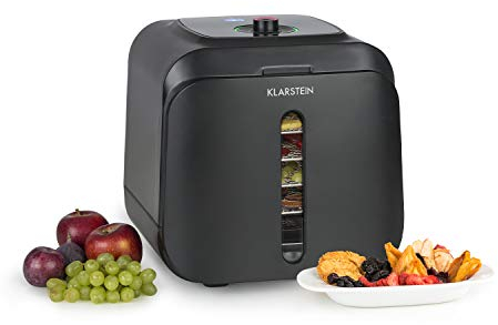Klarstein Florida Jerky - Déshydrateur, Séchage rapide et uniforme, Ecran LCD, 500 watts, 5 plateaux, 4 programmes au choix, Insert en verre dans la porte, Filtration de l'air, Noir