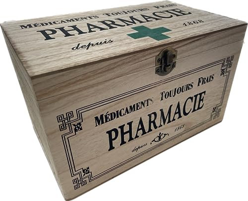 khevga Aufbewahrungsbox mit Deckel: Holz-Box Medikamente Deko (25 x 15 x 15 cm Gruen)