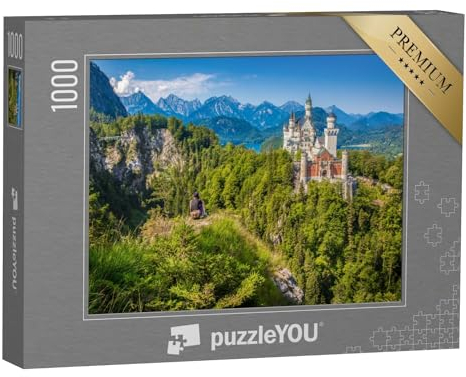 puzzleYOU: Puzzle 1000 Teile „Wanderer am Schloss Neuschwanstein, Füssen, Deutschland“ – aus der Puzzle-Kollektion Deutsche Alpen, Bayerische Alpen