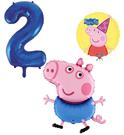 Ballonset Schorsch 3 er Set Schorsch Folienballon, Zahl 2 in Blau, Peppa rund