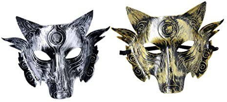 Holibanna 4 Stücke Vintage Wolf Kostüm Masken Simulation Tier Maskerade Wolf Head Cover Karneval Cosplay Gesicht Foto Requisiten für Halloween Karneval Kostüm Partybedarf (Golden Und