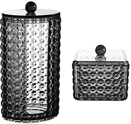 Pamtns Wattepadspender 2 Stück Wattestäbchen Halter Wattestäbchen Aufbewahrung mit Deckel Wattepadhalter Aufbewahrungsglas aus Kunststoff Wattepads Organizer Aufbewahrung Badezimmer