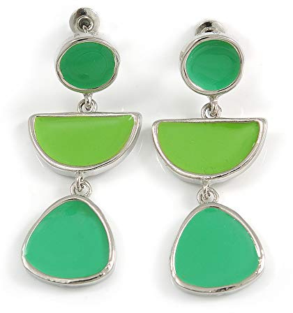 Pendientes de gota geométricos esmaltados verde hierba/verde lima/tono plateado/40 mm de alto, talla única, esmaltado