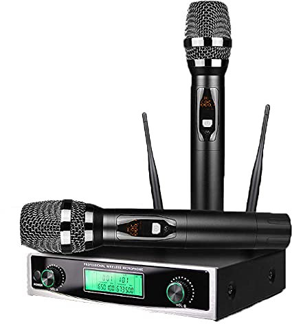 Microphone sans Fil UHF, Ensemble de micros karaoké Double Canal avec 2 Microphones à Main, système de Micro sans Fil Dynamique Professionnel pour réunion, Fournitures de fête