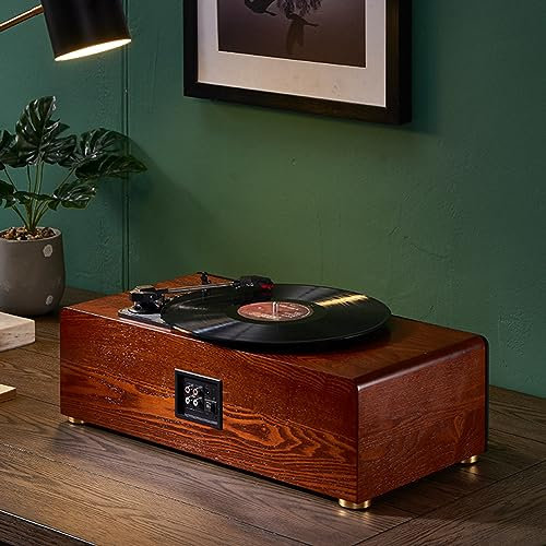 MegLob Giradischi in Vinile Portatile, Giradischi Multifunzione, Fonografo retrò, Giradischi in Vinile LP 33/45/78 Giri, Doppi Altoparlanti Full-Range, Marrone, Decorazione retrò per Soggiorno