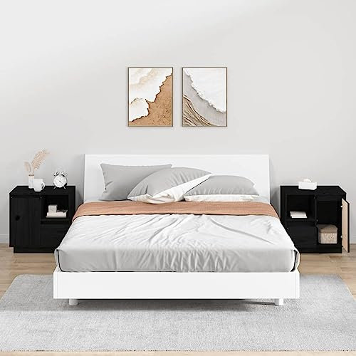 LAPOOH Nachttische 2 STK Nachtschrank, Nachtkonsole, Bedside Tables, Nachtkästchen, Beistellschrank, Nachtkommode, Nightstand, Schwarz 50x34x50 cm Massivholz Kiefer