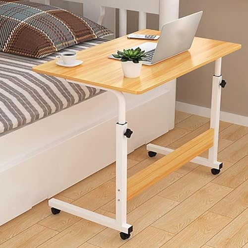 sanjianke-fs Height Adjustable Mobile Table Workstation Laptop Overbed Multi Table with Metal Frame Rolling Castors Tray Breakfast (White)