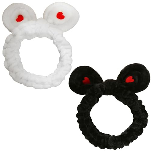 Skincare Headband 2 Pack Spa Hairbands Bunny Ears Hair Bands Makeup Headbands Coral Fleece Elastic Head Band Bath Shower Hair Wraps for Women Girls 10815
