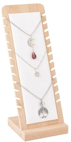 LATRAT Espositore per collane in legno porta 12 slot espositore per gioielli collana e pannelli per bracciale collana ciondolo bianco