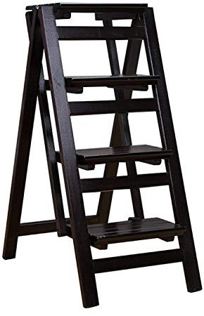 Holzleitern mit 4 Stufen, zusammenklappbar, für den Haushalt, tragbare Kletterleiter, hoher Hocker, Multifunktions-Pflanzenregal, Trittleiter, Stühle für Küche/Büro/Arbeitszimmer/Schwarz (Schwa