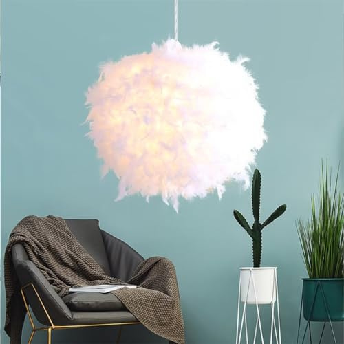 45 cm / 17,8 Zoll sphärische weiße Feder Hängelampe, Federlampenschirm, Deckenleuchte, Feder Kronleuchter für Wohnzimmer, Schlafzimmer, Esszimmer