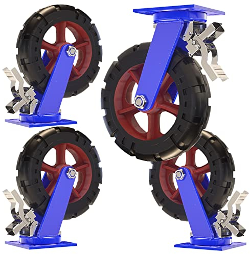 Vollgummiräder 6 Zoll 8 Zoll 10 Zoll 12 Zoll (4er-Set) 2000 lbs Last pro Rolle, robuste/hochelastische Stummschaltungsrollen mit Bremsen, Lenkrolle für Schubkarren (Farbe: C, Größe