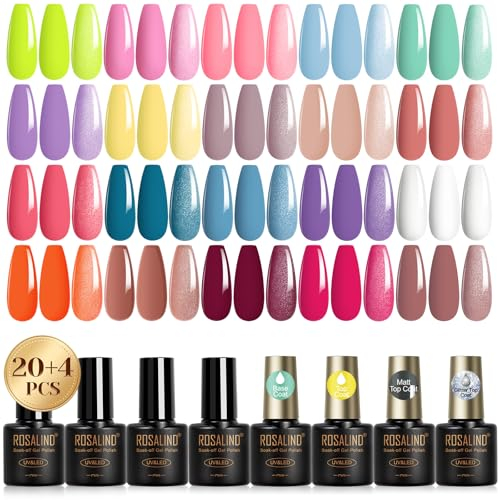 ROSALIND UV Nagellack Set, 24 Stück Mini Farbgel Gelb Rosa Blau Grün Lila Orange Gelnägel,Soak-Off UV Gel Nail Polish Nagel Design Geschenkset