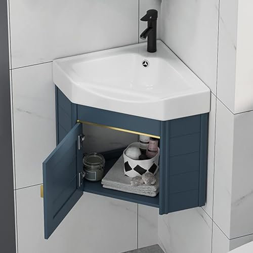 Mobile lavabo angolare da bagno con lavabo, piccola utilità sotto il lavandino, vasca da lavanderia in ceramica con rubinetto per lavello per piccoli spazi, 47 x 47 x 48 cm