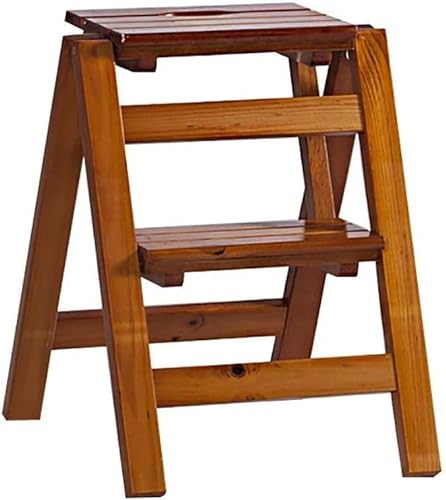 Klapphocker aus Massivholz, Blumenständer aus Holz – Haushaltsleiter aus Holz, multifunktionaler Tritthocker für den Innenbereich (Farbe: B, Größe: 3 Stufen), Trittleiter (C, 2 Stufen)