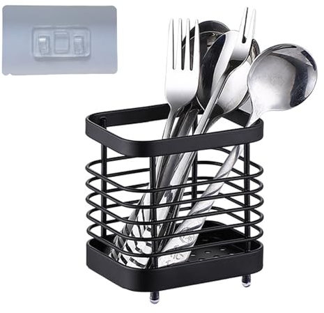 aghoer Porte-ustensiles de cuisine Porte-ustensiles en acier inoxydable 10 cm Panier à couverts Égouttoir à vaisselle Organisateur d'évier Organisateur d'évier Accessoires pour la cuisine