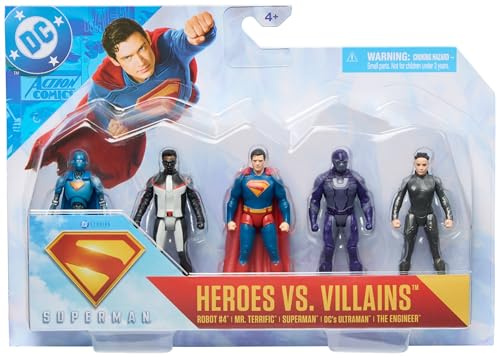 DC Comics, SUPERMAN Heroes Vs. Villains 5-Pack, 7-cm Action Figure, Stylised Superhero Figures with Dynamic Poses and Battle Ready Armour, Kids’ Toys for Ages 4+