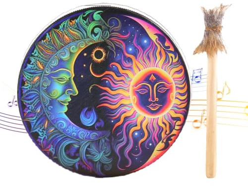 Handwerkliche Schamanische Trommel – Handgefertigte Schamanentrommel Mit Schlägel, Handgefertigte Ritualtrommel | Heiliges Klangheilinstrument Schamanische Handtrommel, Spirituelles Musikwerkzeug Scha