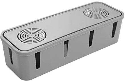 CIYODO Grey Cable Organizer Box with Cover and Charging Hole Indoor Socket Storage Container for Desk and Office Cable Management