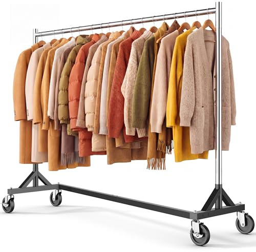 HOKEEPER Portant à vêtements commercial avec support en Z, charge maximale 182 kg, tringle à vêtements robuste sur roulettes, porte-manteau réglable