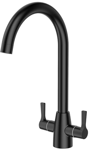 FORIOUS Kitchen Mixer Tap, Monobloc Kitchen Sink Taps 1 Hole with Dual Lever 360 Swivel, Suitable for Home Kitchens, RVs, Camping, Matte Black