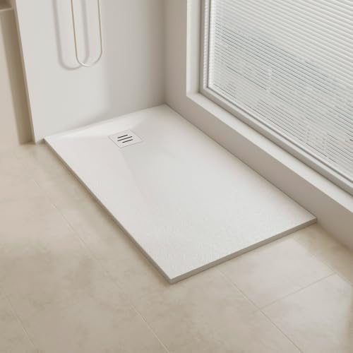 AQUARA Shower Trays, 1200 x 800mm SMC Slip-Resistance Shower Tray with Shower Waste. Stylish Walk in Base for Shower Enclosure, White