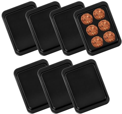 LOPYXBR 7Pcs Small Baking Trays for Oven Non Stick, 24 x 18 x 2 cm Black Oven Trays Non Stick, Carbon Steel Cooking Tray for Ovens, Heavy-Duty Small Roasting Tin for Baking Pastry Cake Chicken Wings