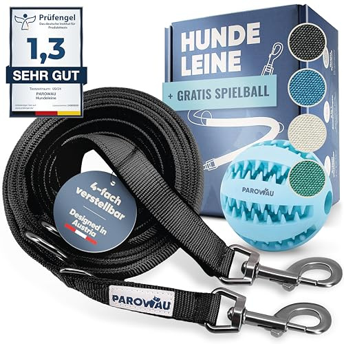 PAROWAU Correa para perros de 3 m [4 posiciones ajustable] + pelota de juguete para perros [cuidado dental para perros] correa perro accesorios perro correa para perros grandes juguetes para perros
