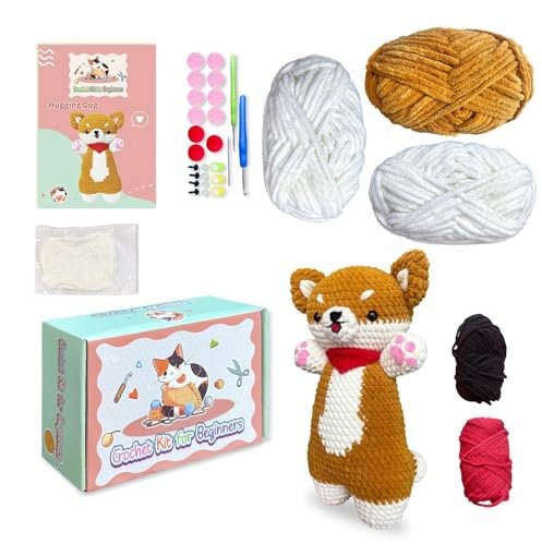 Bexdug Hunde-Häkelset für Anfänger, Tier-Strickset, Häkelset für Anfänger, niedliches Tier-Häkelset, Anfänger, Häkelset für Erwachsene und Kinder