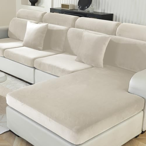 Ystyle Stretchigt Sammet Soffsitsöverdrag, Universellt Supermjuk Kuddöverdrag, Avtagbar Halkfritt Sittskydd, Tvättbar Elastiskt Överdrag För Kuddar Sofföverdrag Möbelskydd (2 Säten, Beige)