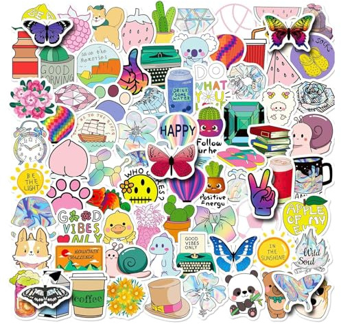 100 PCS Cute Stickers Aesthetic, Waterproof Positive Affirmation Stickers for Adults, Self Adhesive Funny Wall Art Decals for Scrapbook, Laptop, Luggage, and Water Bottles, Suitcases, Skateboard