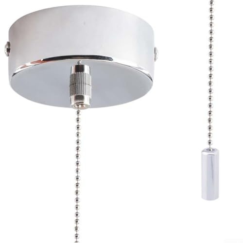 Elegante interruptor de luz con cable de tracción para uso en techo, cadena de 100 cm, mejora la seguridad del baño (cromo)