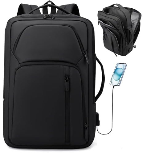 Clufar Rucksack Herren Schwarz 17,3 Zoll Laptop Rucksack mit USB Ladeanschluss Backpack Anti-Diebstahl Arbeitsrucksack Schulrucksack Buissnisrucksäcke für Weekender Arbeit Reisen College,Black