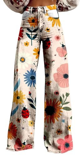 Pantalon évasé des années 70 pour femme - Style bohème des années 60 - Style hippie - Fleurs - Taille haute - Costume disco - Pantalon de yoga - Legging en denim - Broderie vintage - Jean évasé - Jean