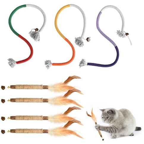Lunaanda Katzenspielzeug, 7 Stück katzenspielzeug Selbstbeschäftigung,Katzenminze Sticks,Beißseilen Für Katzen,Katzensticks,Kauspielzeug Katze Für Indoor-Katzen,Katzens Kauhölzer Sticks