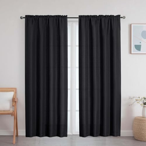WelvetBLK Tende nere per camera da letto e soggiorno, 183 cm di lunghezza, 2 pannelli, in morbido lino tinta unita, tessuto in finto lino, con tasca per asta, colore nero, 2 pezzi per ogni 101 x 182