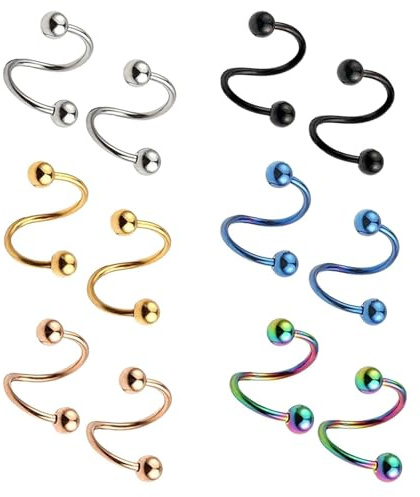 UDNFHL 6 Paires D'Ongles À Lèvres En Spirale, Bijoux En Acier Inoxydable, Personnalisés, Pour Nez, Oreilles Et Lèvres
