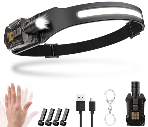 Lampe Frontale Led Ultra Puissante,2000 Lumens Zoomable 230° Lampe Torche,1500 mAh Lumière UV Capteur De Mouvement Frontale Led,Magnétique Amovible Étanche IPX5,Pour Pêche,Camping Accessoires