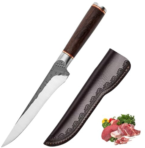 TUTCHUAN Professional Boning Knife 6 Japanese Chef Knife Hand Forged Kitchen Knife High Carbon Steel Home and Outdoor Cooking Knife with Sheath and Ergonomic Wooden Handle