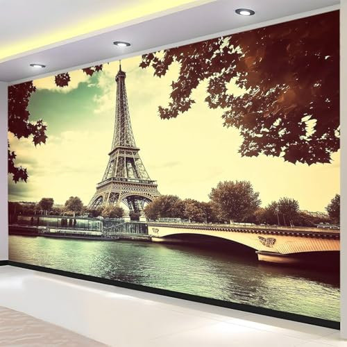 Buohwiwe Papier Peint Panoramique Paris Mural 400x280 cm 3D Papier Peint Intisse Paysage Urbain Fresque Murale Chambre Coucher Salon Décoration Photo Poster Geant Murale q7454