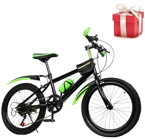 DHQCQL 20 tums mountainbike, säkerhetsbromscykel för barn, justerbar höjd cykel med stänkskärmar, vattenflaska och kompass för barn i åldrarna 8-12 år, present från