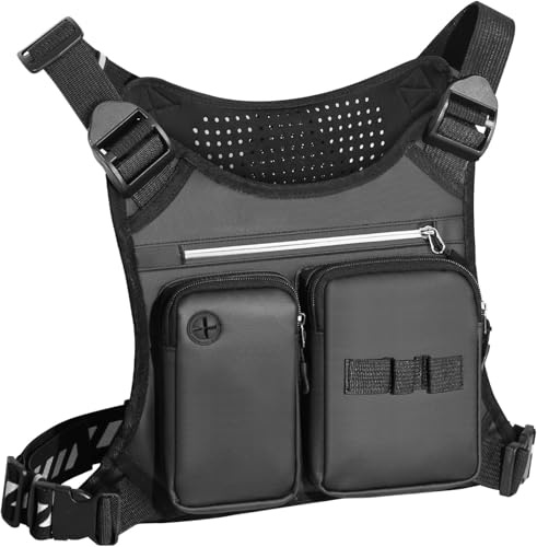 Sport-Brusttasche,wasserdichte Sport Multifunktions Brusttasche mit Wasserflaschenhalter und Handyhalter,Atmungsaktive Brust Rig Tasche Brust für Fitness Radfahren Wandern Skifahren（28*18*4cm）